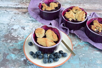 Blueberry Cobbler in Ramekins. Summer baking idea