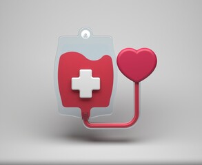 3d dimensional icon symbol of blood transfusion, suitable for modern flat fruit designs that are comfortable to look at