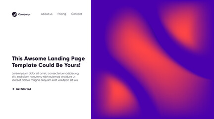 Landing page vector template. Business homepage web page. gradient blur composition. Glowing cosmic effect on dark blue background. 
