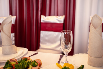 festive table for brides on their wedding day. beautifully dressed table during the wedding.