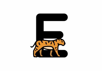 Line art illustration of tiger with E initial letter