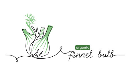 Fennel bulb simple vector illustration. One line art drawing with lettering fennel bulb