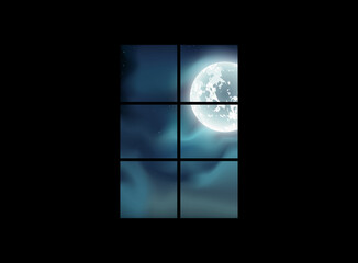 Full Moon. Window view. Moonlight. Twilight. Full Moon. Window view. Moonlight. Twilight.