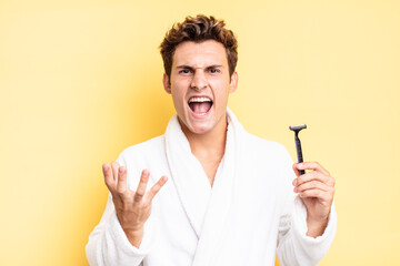 looking angry, annoyed and frustrated screaming wtf or what’s wrong with you. shave concept