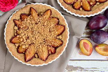 Zwetschgen Tart or Plum Pie. Delicious fruit crumble dessert