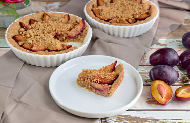 Zwetschgen Tart or Plum Pie. Delicious fruit crumble dessert
