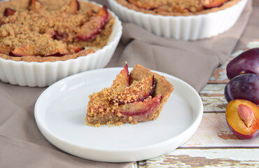 Zwetschgen Tart or Plum Pie. Delicious fruit crumble dessert