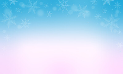 Fototapeta na wymiar Winter gradient background with snowflakes. Blue-pink background for text.