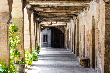 Medieval houses of Santa Pau, province of Girona, in La Garrotxa, Catalonia