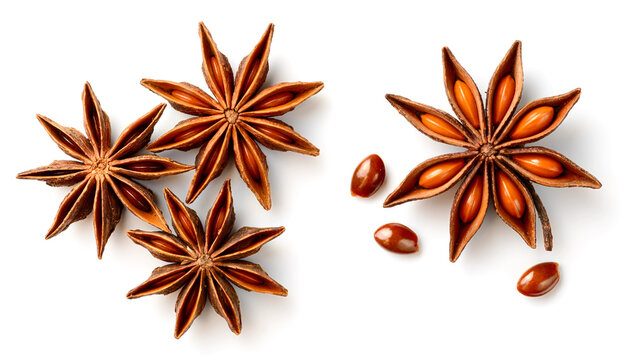 star anise isolated on the white background, top view