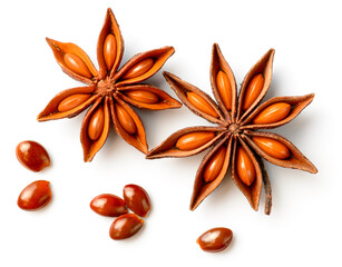 star anise isolated on the white background, top view