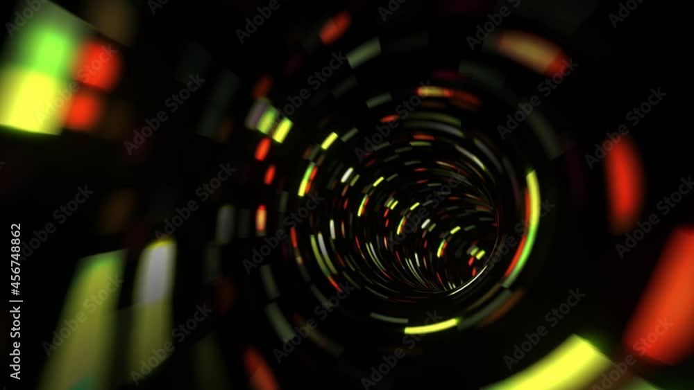 Poster abstract loop flight into dark green red digital futuristic tunnel glowing rays in motion digital te