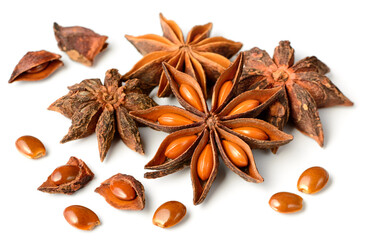 star anise fruits isolated on the white background