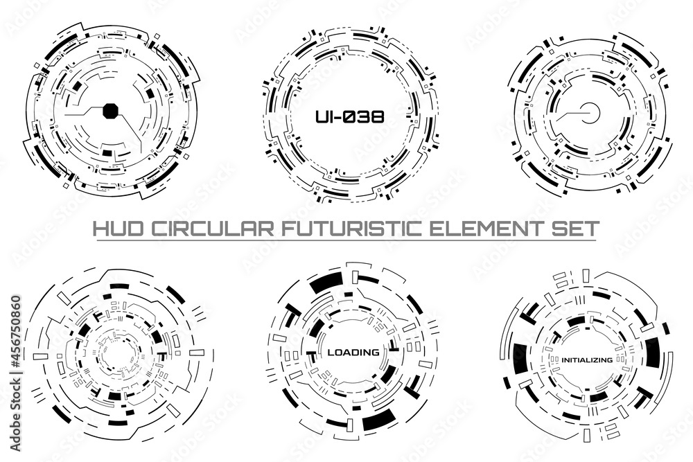 Poster HUD Futuristic Black Circular Monitoring Element System Vector.