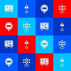 Set Road traffic sign, Exclamation mark in triangle, Stop and barrier icon. Vector