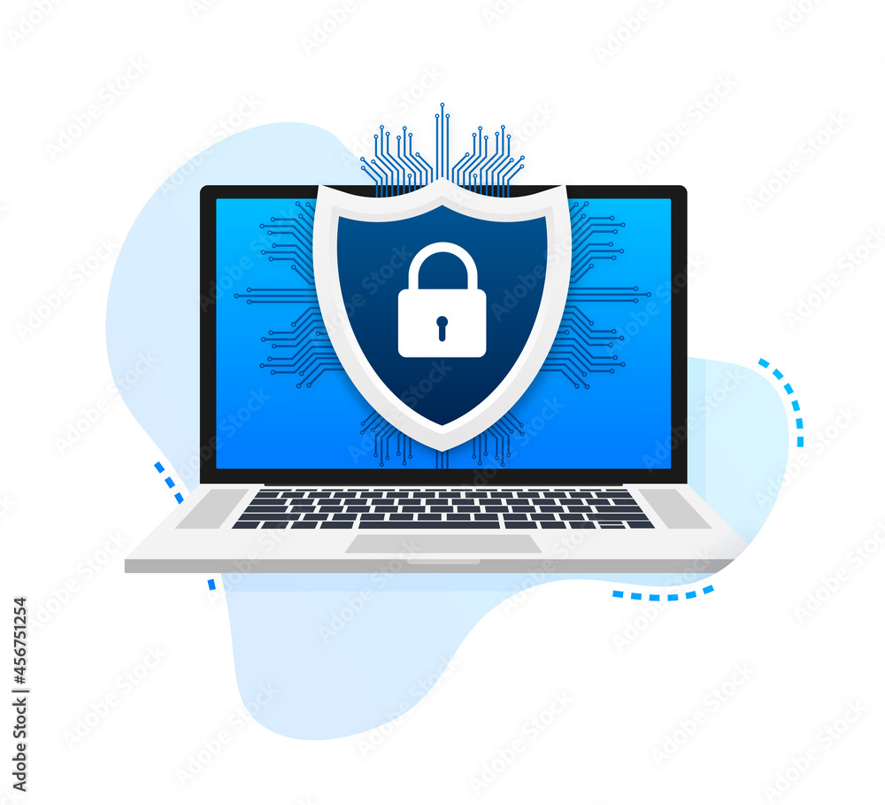Poster cyber security vector logo with shield and check mark. security shield concept. internet security. v