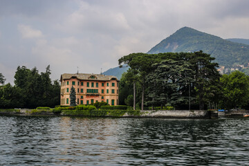 View of a Villa in Lake Como on a Cloudy Day