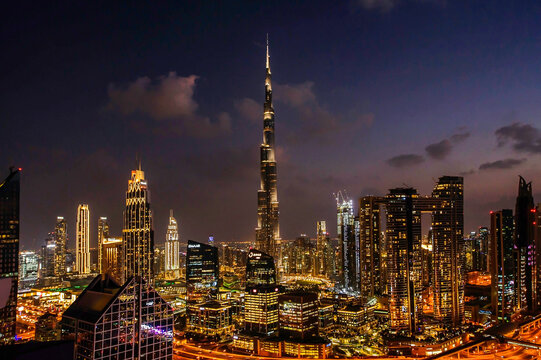 Panorama of down town Dubai modern city at night © manowar1973