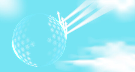 Modern tech futuristic of bubble dome shield sphere with hexagon halftone pattern grid elements and shining arrow on blue background