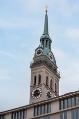 Fototapeta na wymiar St. Peter's Church Tower - Munich, Bavaria, Germany