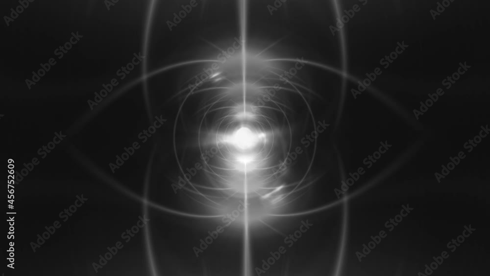 Poster black and white optical light flare effect with shiny waves flare rotation effect on dark tunnel bac