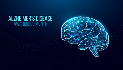 Alzheimer's disease awareness month concept. Banner template with purple ribbon and text. Vector illustration.