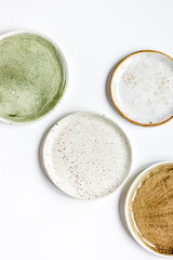 ceramic tableware top view on white background mock up