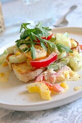 Sandwich with fresh vegetables salad. Top view. Healthy food.