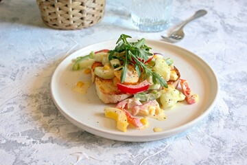 Sandwich with fresh vegetables salad. Top view. Healthy food.