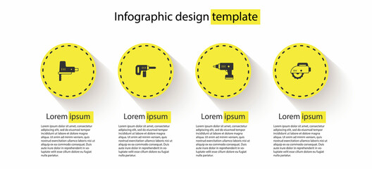 Set Electric jigsaw, drill machine, cordless screwdriver and circular. Business infographic template. Vector