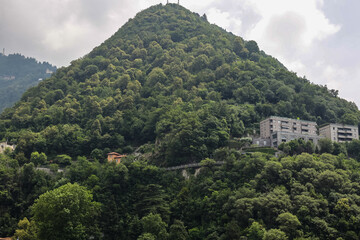 View of Traditional Old Buildings in Lake Como on a Rainy Day