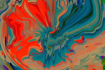 DRAMATIC ORANGE PEACOCK BLUE DIGITAL ART GEOLOGICAL EFFECT