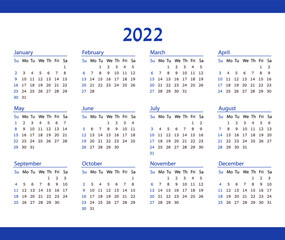 Simple pocket calendar 2022 year on white Background.
