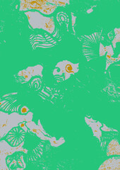 Illustration Dessin Abstrait Numérique, Digital, Moderne,  Entrelacs, Nuages de Couleurs Vert