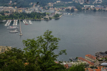 View of Como Town and Lake on a Cloudy Day