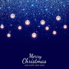 Minimal Christmas night blue shine background with decorative christmas ball and greeting. illustrations for greeting cards, calendars and invitations. High quality illustration