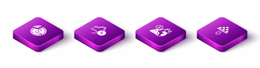 Set Isometric Dollar rate decrease, Global economic crisis, and Gold bars icon. Vector