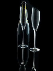 wine glasses with beveled edges on black background