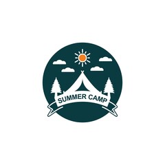 Summer camp and Adventure outdoors vintage logo, emblems, silhouettes and design elements
