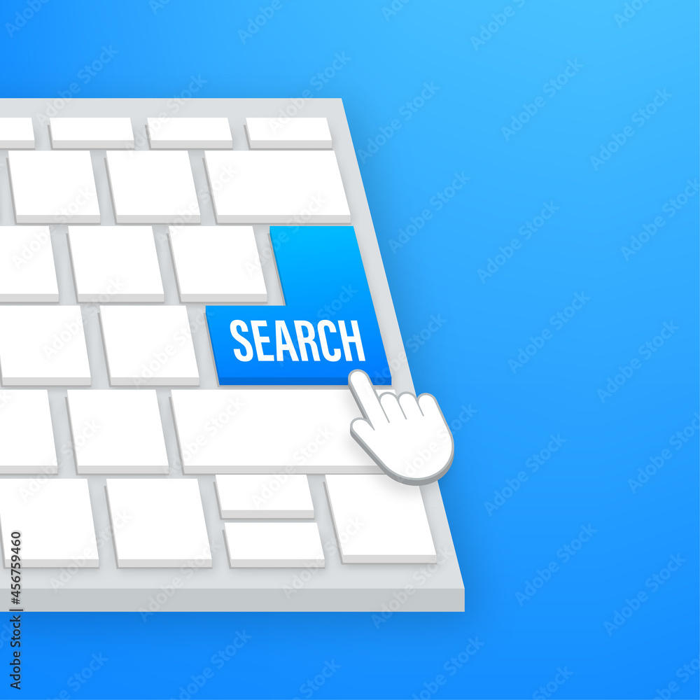 Poster search button on keaboard. web banner. arrow, cursor icon. arrow vector icon. hand click. vector sto