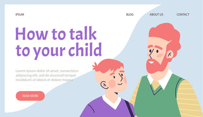 Family advisor or counselor website with father and child vector illustration.