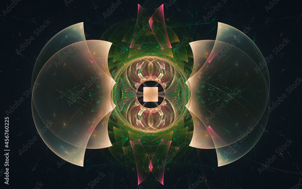 Poster digital generated image in the form of abstract geometric shapes of various shades and colors for us