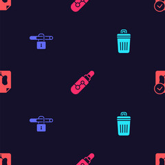 Set Trash can, No smoking, Electronic cigarette and Lungs x-ray diagnostics on seamless pattern. Vector