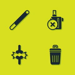 Set Cigarette, Trash can, Joint pain, knee pain and No electronic cigarette icon. Vector