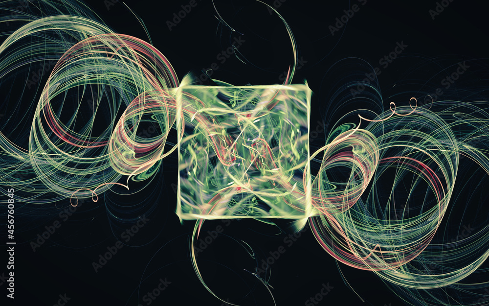 Poster digital image generated on a computer consisting of beautiful abstract geometric shapes, lines of di