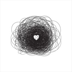 Mental health illustration with line ball and heart. Broken heart. Depression.psychology illustration