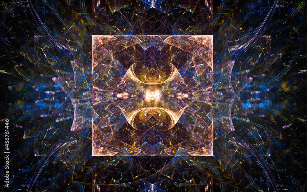 Poster digital illustration abstract image generated fractal background image wallpaper pattern of various geometric shapes and lines of various colors for computer graphics or web design