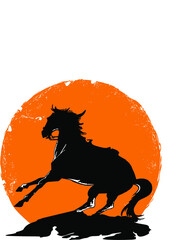 WESTERN LOGO, HORSE IN SILHOUETTE WITH SUNSET