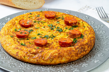 Typical Spanish tortilla in marble table