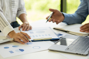 Business Consulting meeting working and brainstorming new business project finance investment concept,planning analyze investment report and marketing on tablet in office.